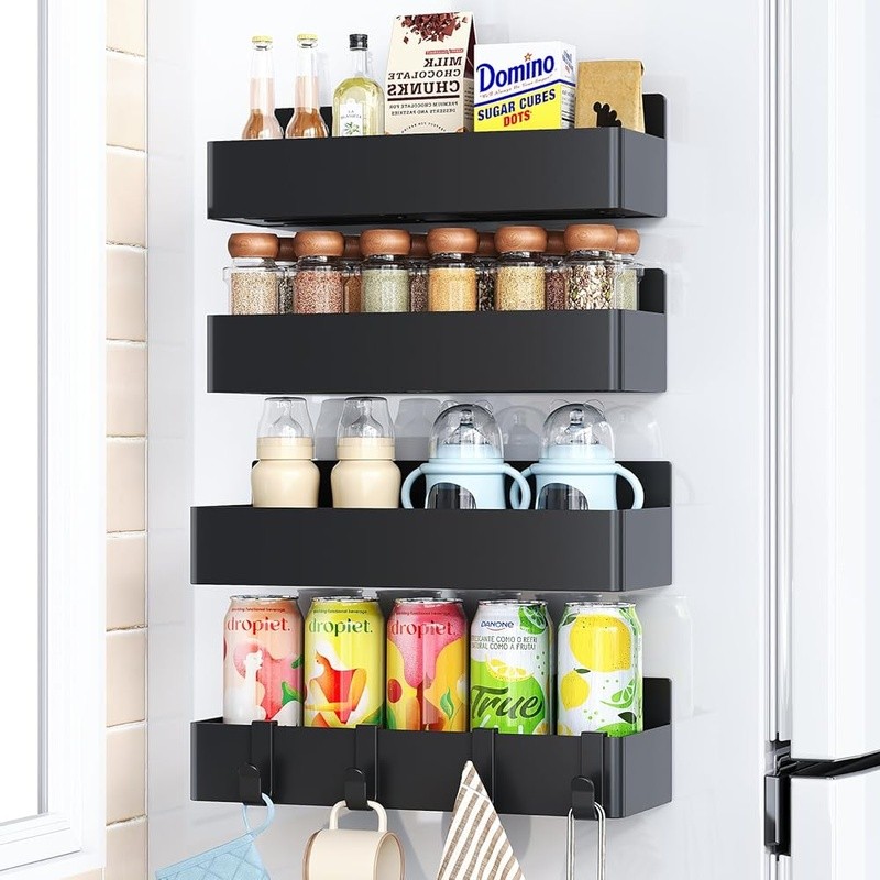 Magnetic Spice Rack Set 4 Pack Space Saving Kitchen Storage Easy Install New