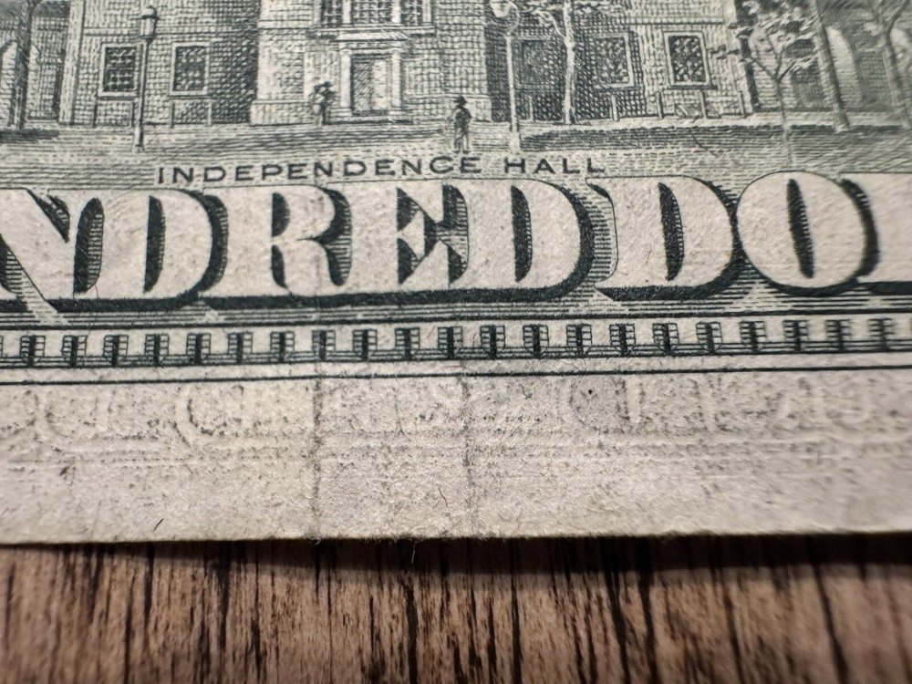 1974 $100 Bill, California Mint, Print Through Error