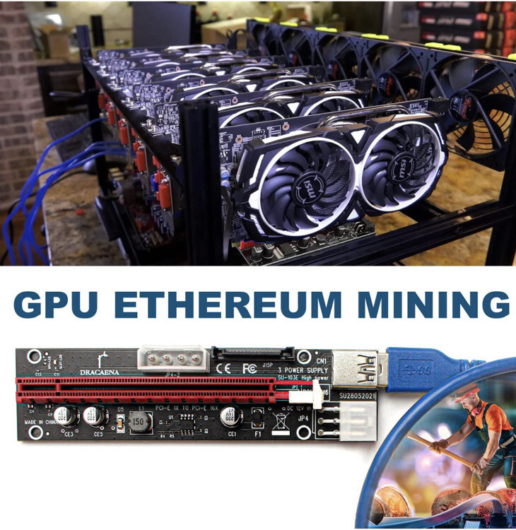 Ubit 3 Pack Latest PCI-E Riser Adapter Card + 60cm USB 3.0 Cable