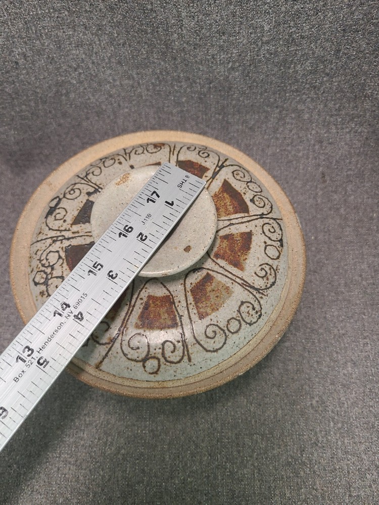 Studio Pottery Covered Dish Cream & Brown