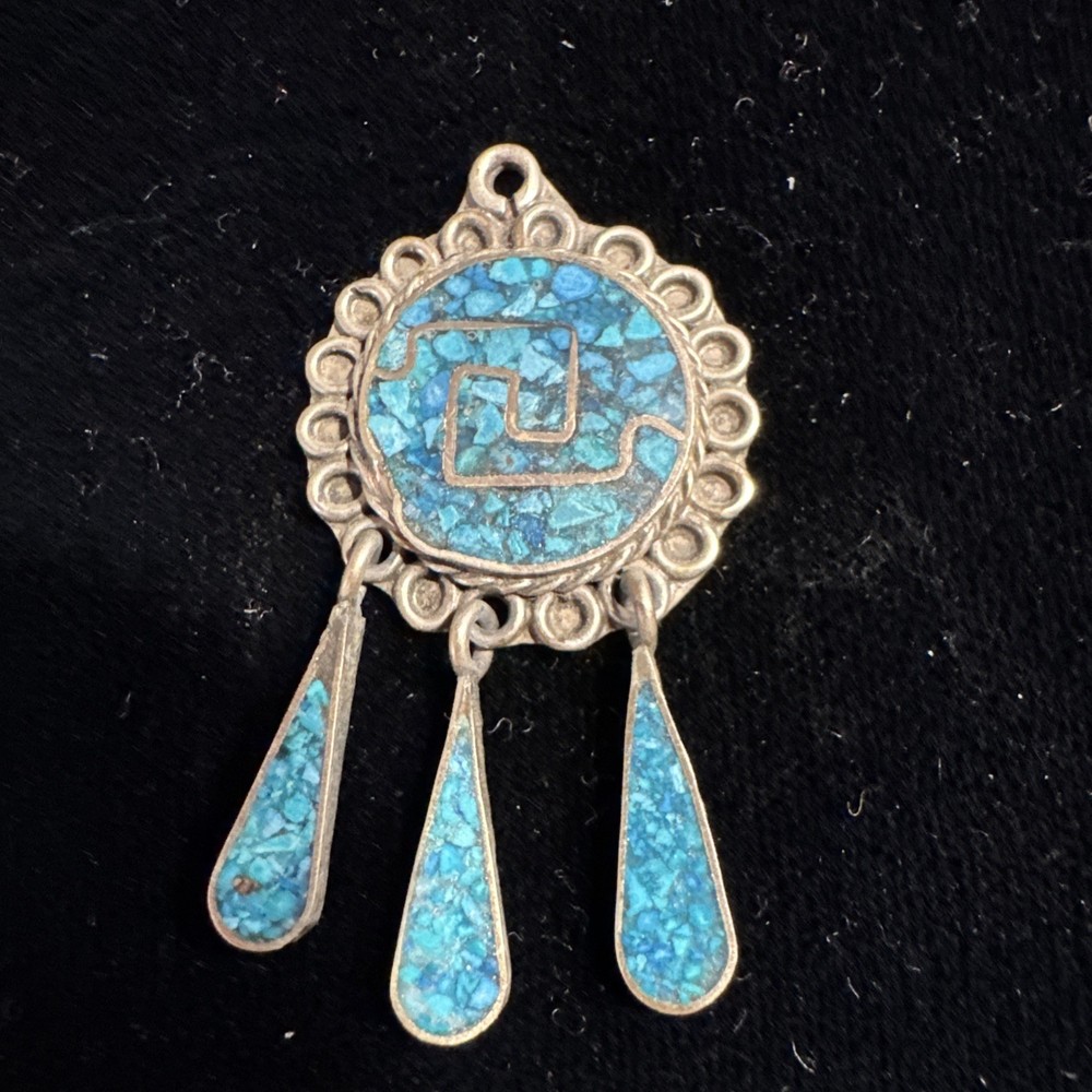 Sterling And Crashed Turquoise Pendant