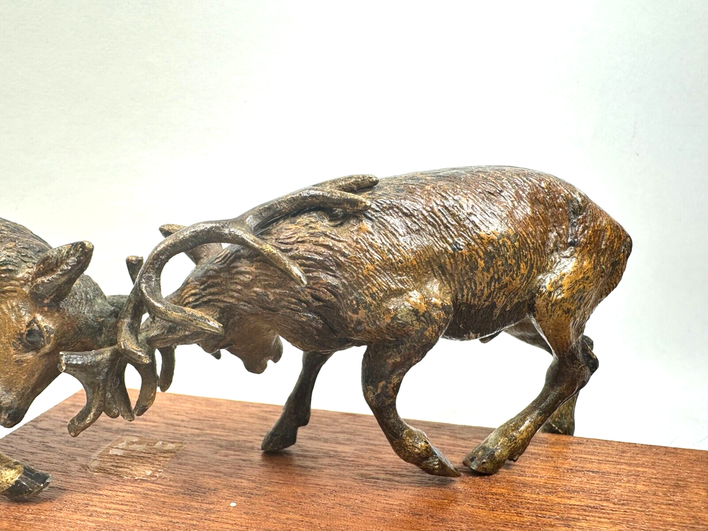 Large Vintage Vienna Bronze Stags Fighting