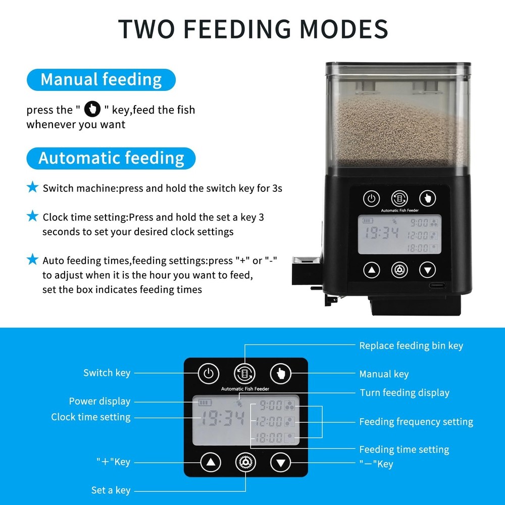 Podazz Automatic Fish Feeder for Aquarium with Timer, LCD Display 320ML Large...