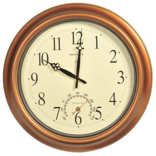 18" Analog Thermometer Wall Clock, Brown, 50314A2