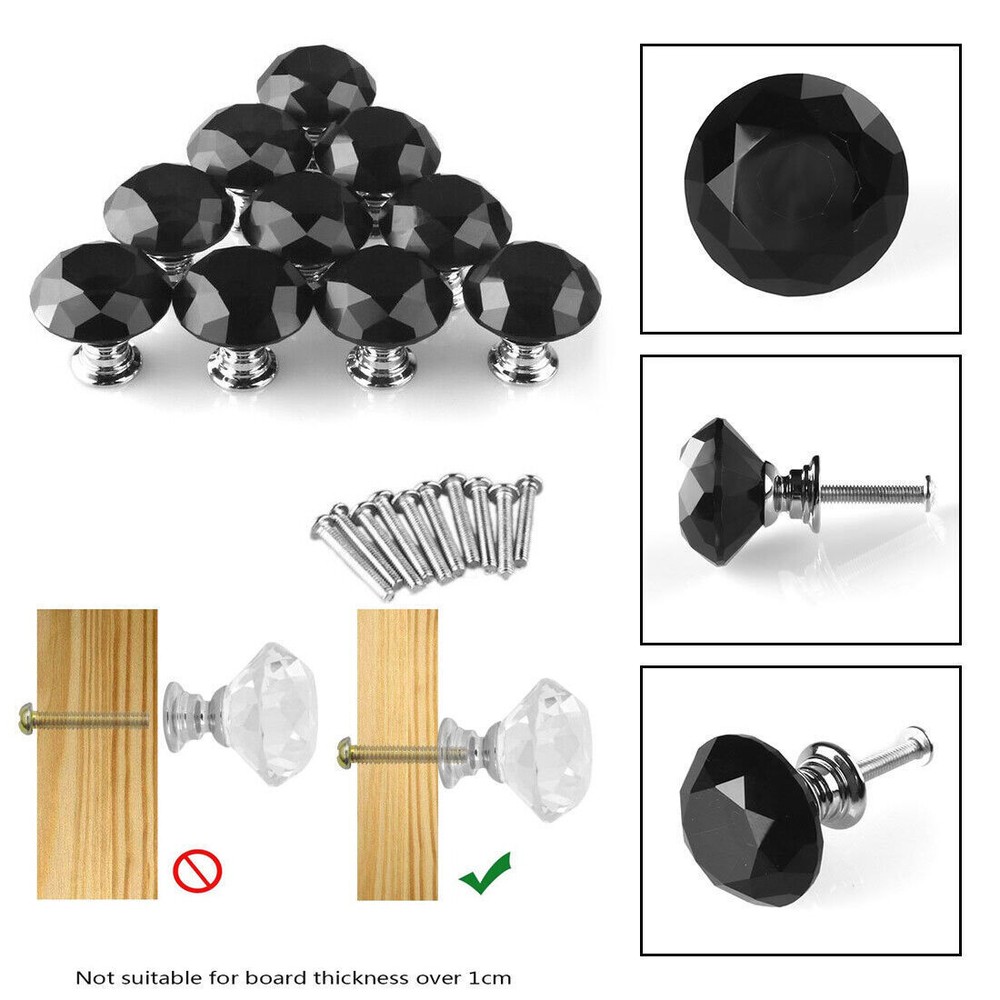 1-100Pcs Crystal Glass Cabinet Knobs Diamond Shape Drawer Door Pull Handles LOT