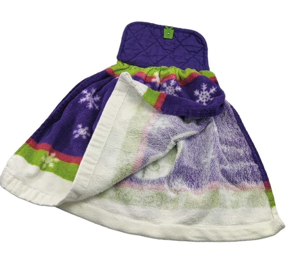 Double Layer Hanging Kitchen Towel Button Top Cocoa Christmas Winter Snow