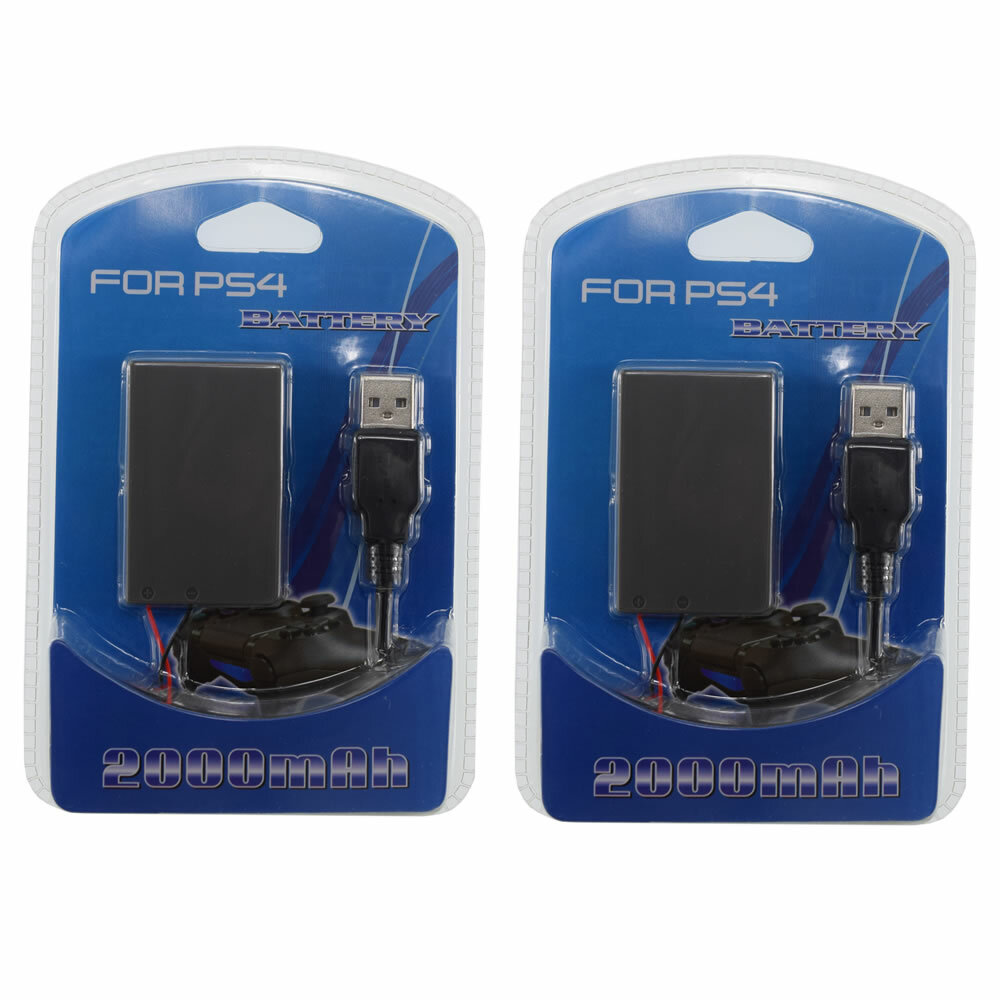 2X 2000mAh Rechargeable Battery Pack for PS4 Playstation 4 Controller +USB Cable