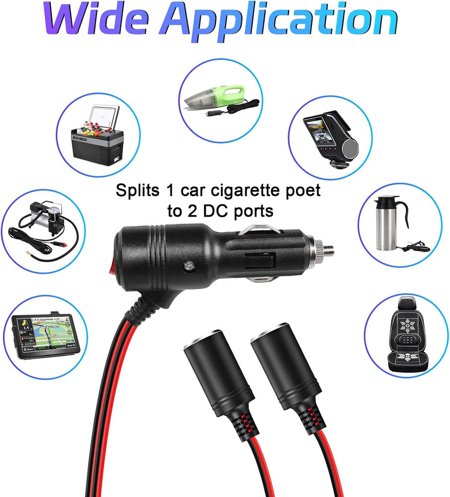 Car Cigarette Lighter Splitter,2-Socket Cigarette Lighter Adapter Exten