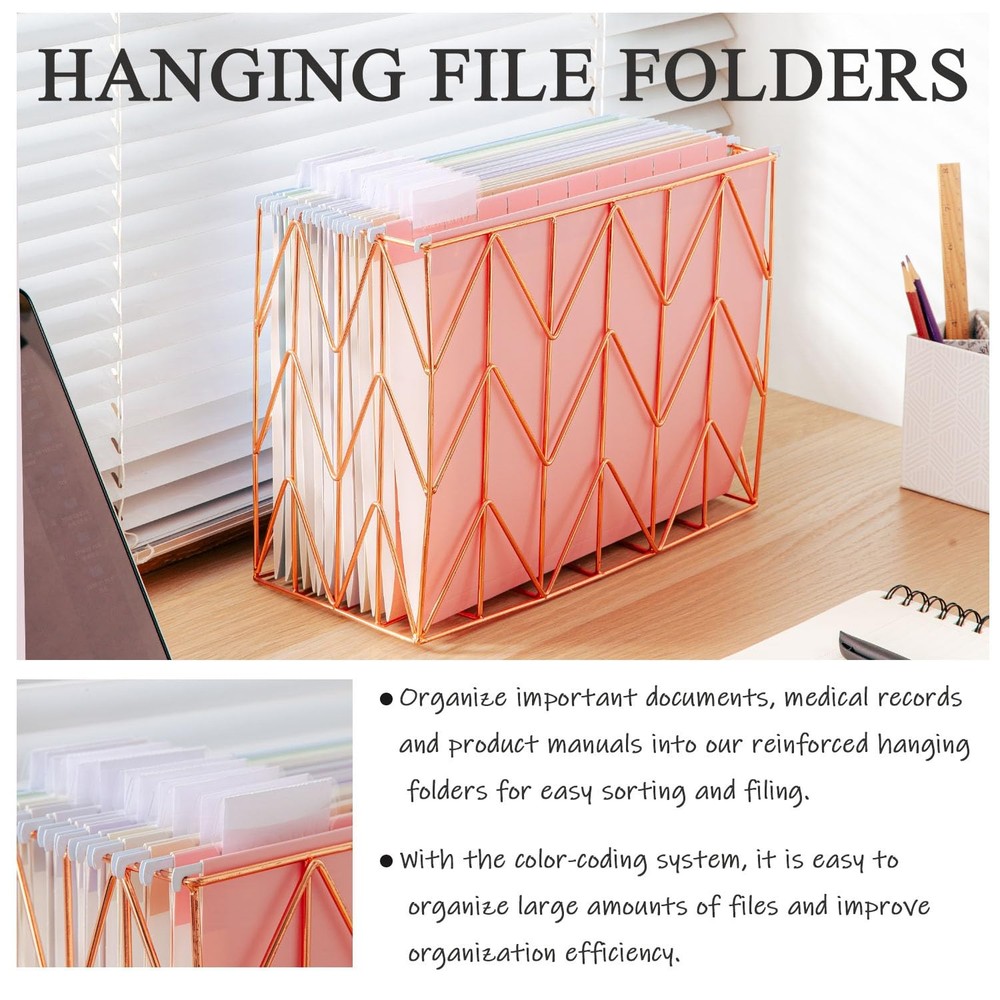 Hanging File Folders Letter Size 1/5 Cut Adjustable Tabs Macaroon 48 Pack