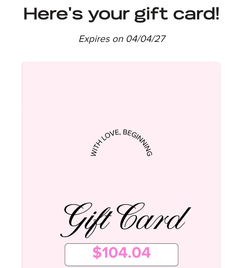 Beginning Boutique Gift Card $82.01 Value