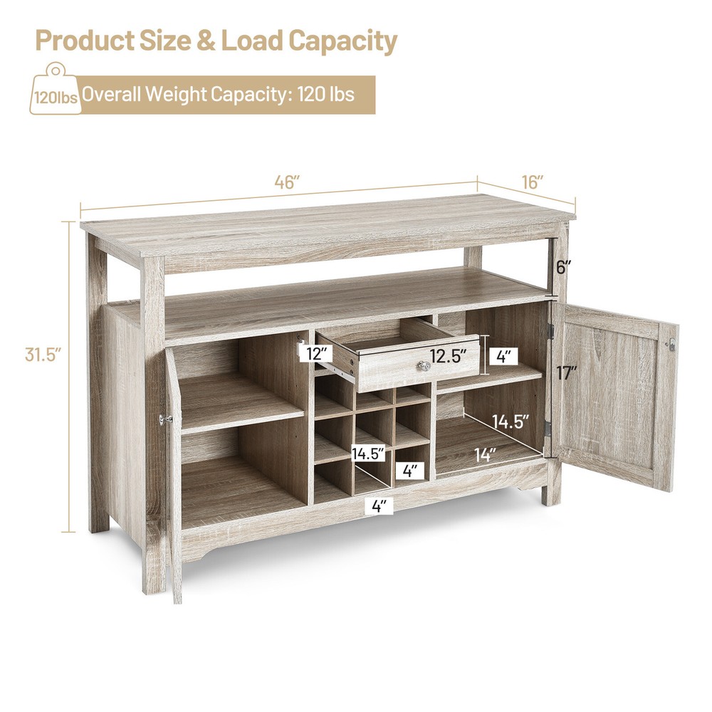 Buffet Server Sideboard Wine Cabinet Console Table w/Adjustable Shelf Home Grey
