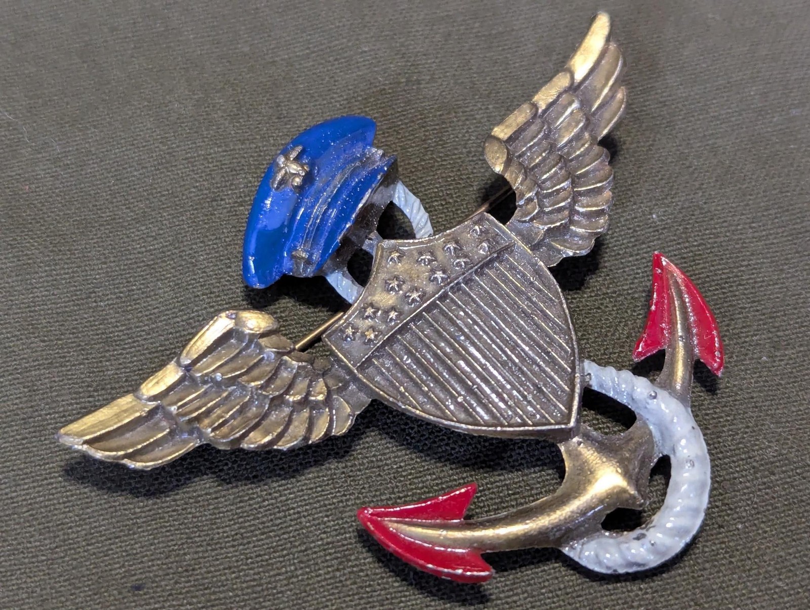 WWII US Navy Pilot Sweetheart Pin Brooch USN Vintage 1940s Anchor Wings Hat
