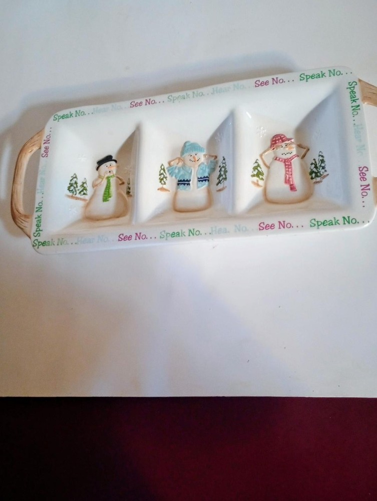 See No Speak No 3 Section Serving Dish