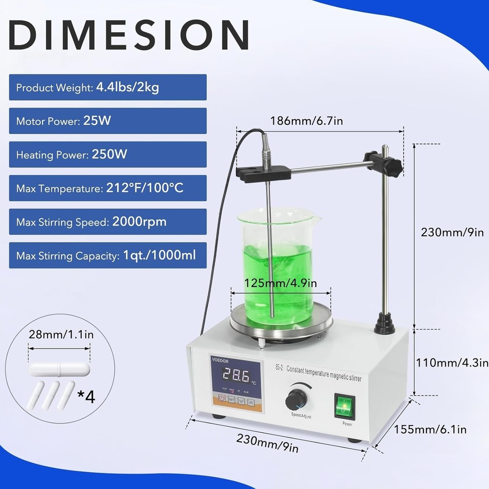 Precision Digital Stirring System with Adjustable Temperature Probe - 250W Rated