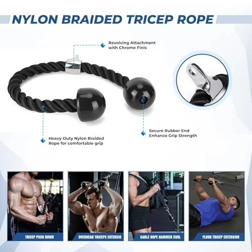 Heavy-Duty Cable Machine Attachments Kit - LAT Pulldown, V-Bar, Tricep Rope & Mo