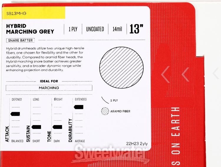 Evans Hybrid Grey Marching Drumhead - 13 inch