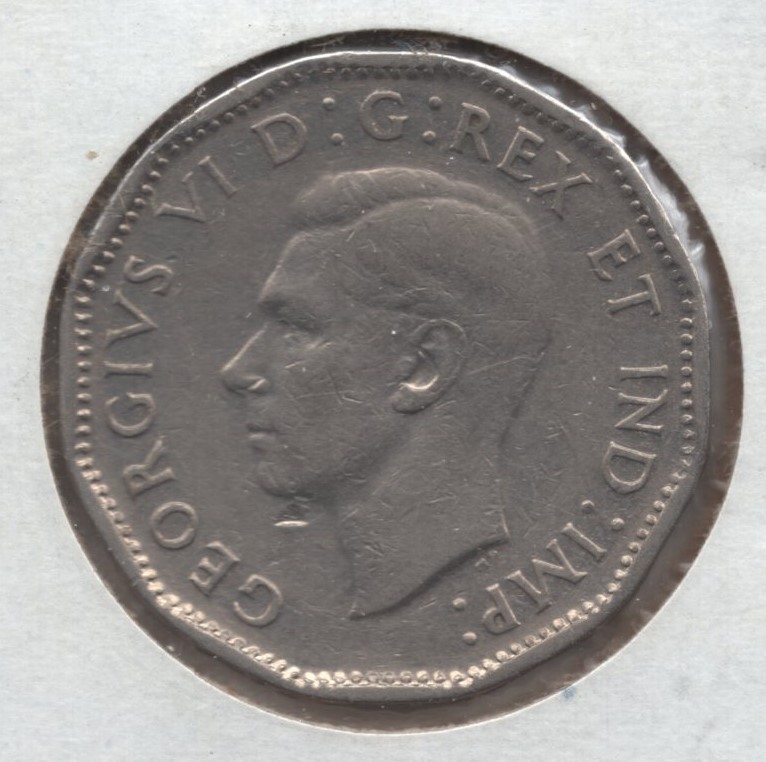 1947 Canada 5 Cents Coin - Dot -VG