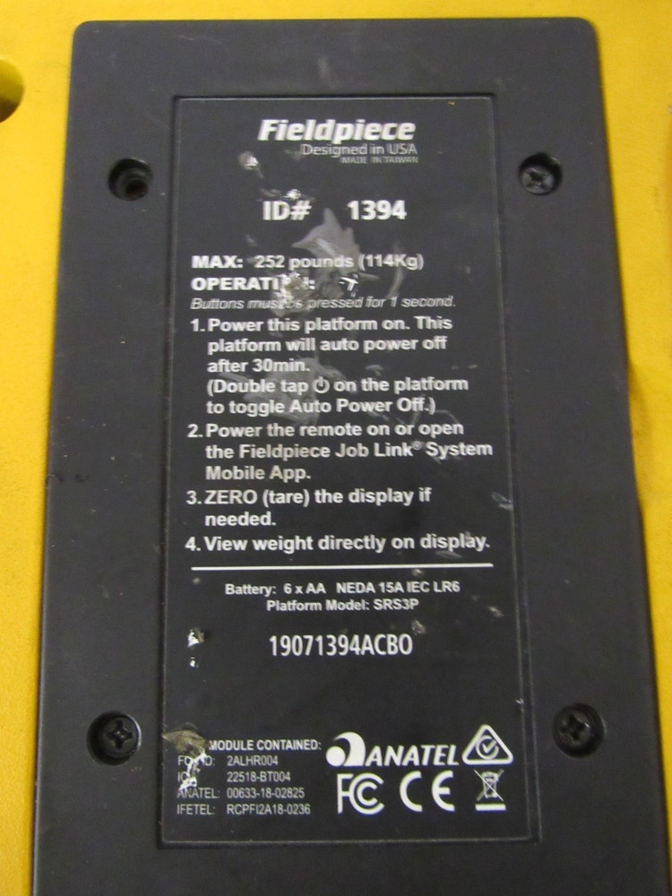 Fieldpiece wireless refrigerant scale SRS3