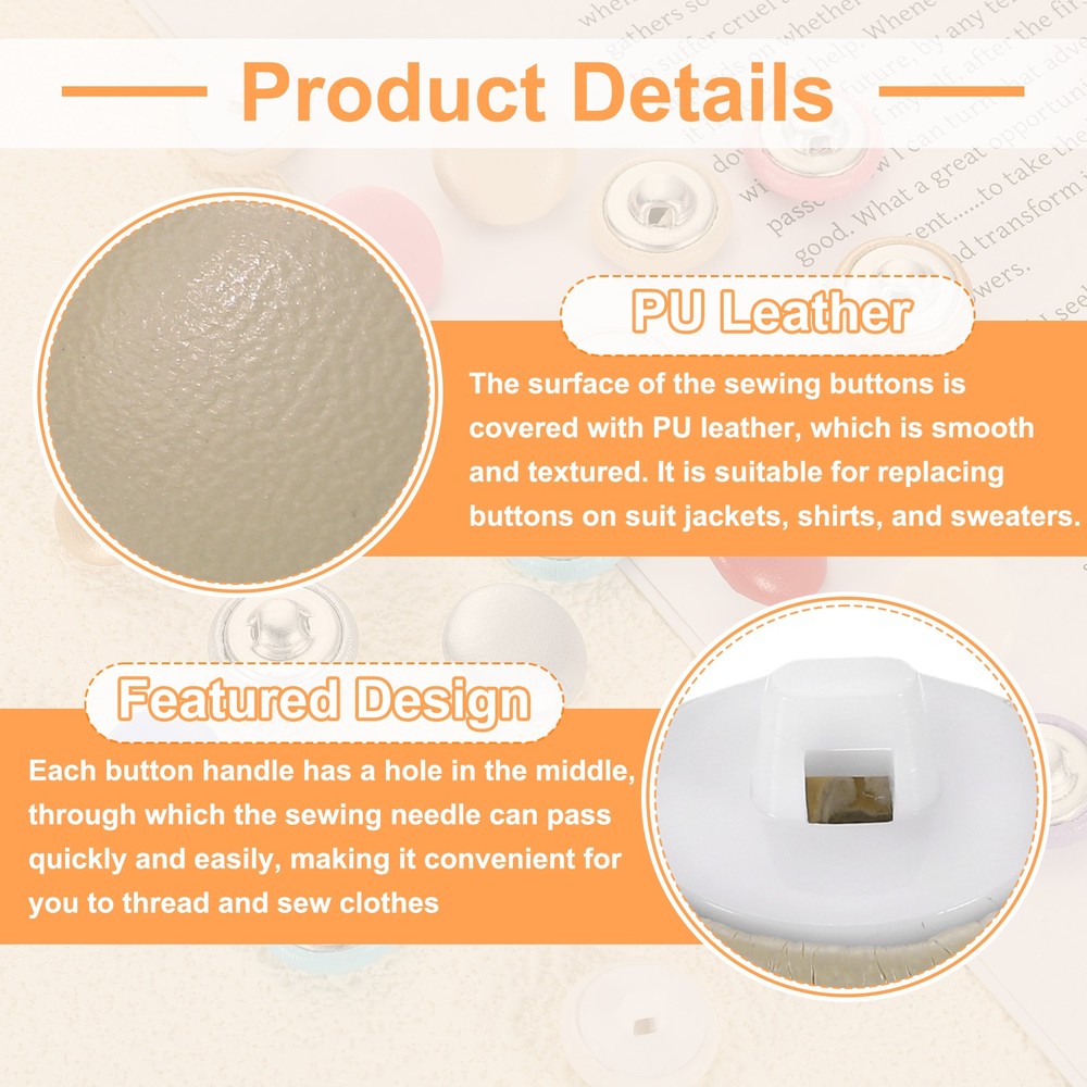 25pcs PU Leather Covered Button 15mm Plastic Shank Round Button, Light Brown