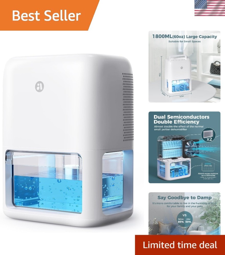 Dehumidifier for Home Small Space Moisture Control Quiet Timer Portable