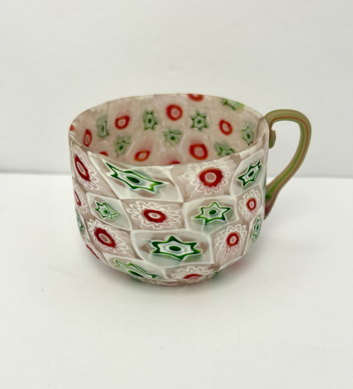 VINTAGE MURANO MILLEFIORI ART GLASS TEA CUP & SAUCER Dish Set