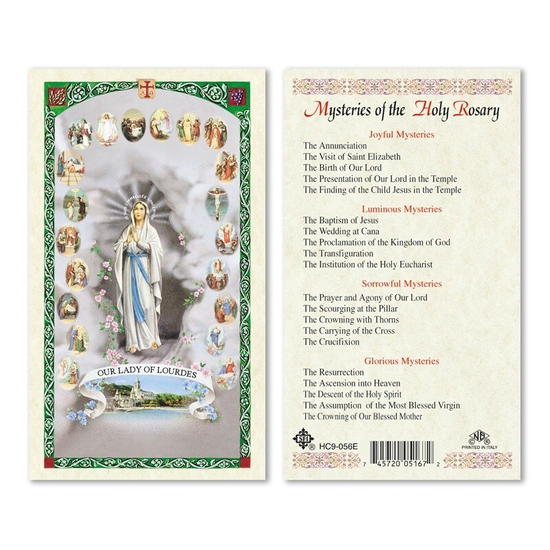Mysteries of the Holy Rosary laminated prayer card