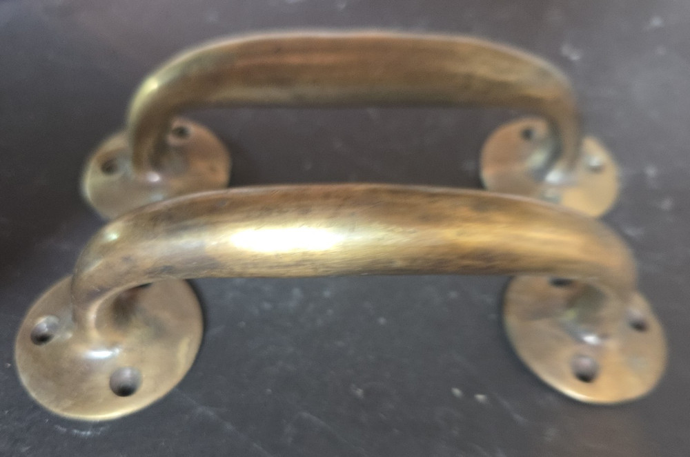 2 Heavy, Big, Antique RUSTIC Barn Handle, Gate Pull, Shed, Door Solid Brass, 7"