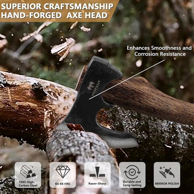 Multipurpose Camping Hatchet Durable Axe W/ Beech Wood Handle & Sheath New