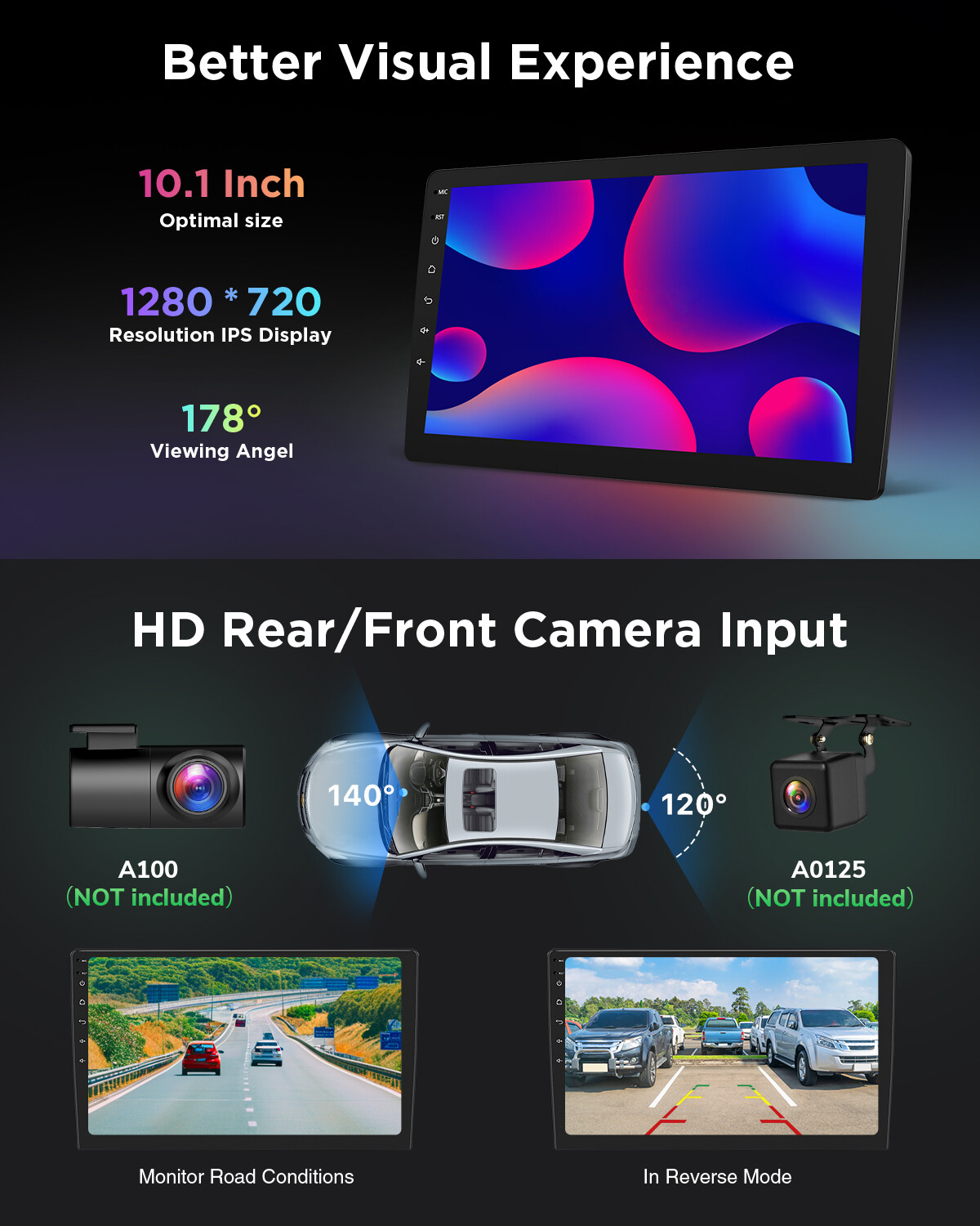 OBD2+In Dash Universal Double 2DIN 10.1" Car GPS Android 13 Stereo Radio CarPlay