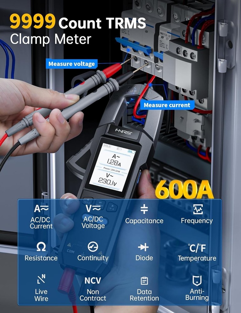 Professional DMC-100 Digital Clamp Meter 9999 Counts, 600A, Advanced Features