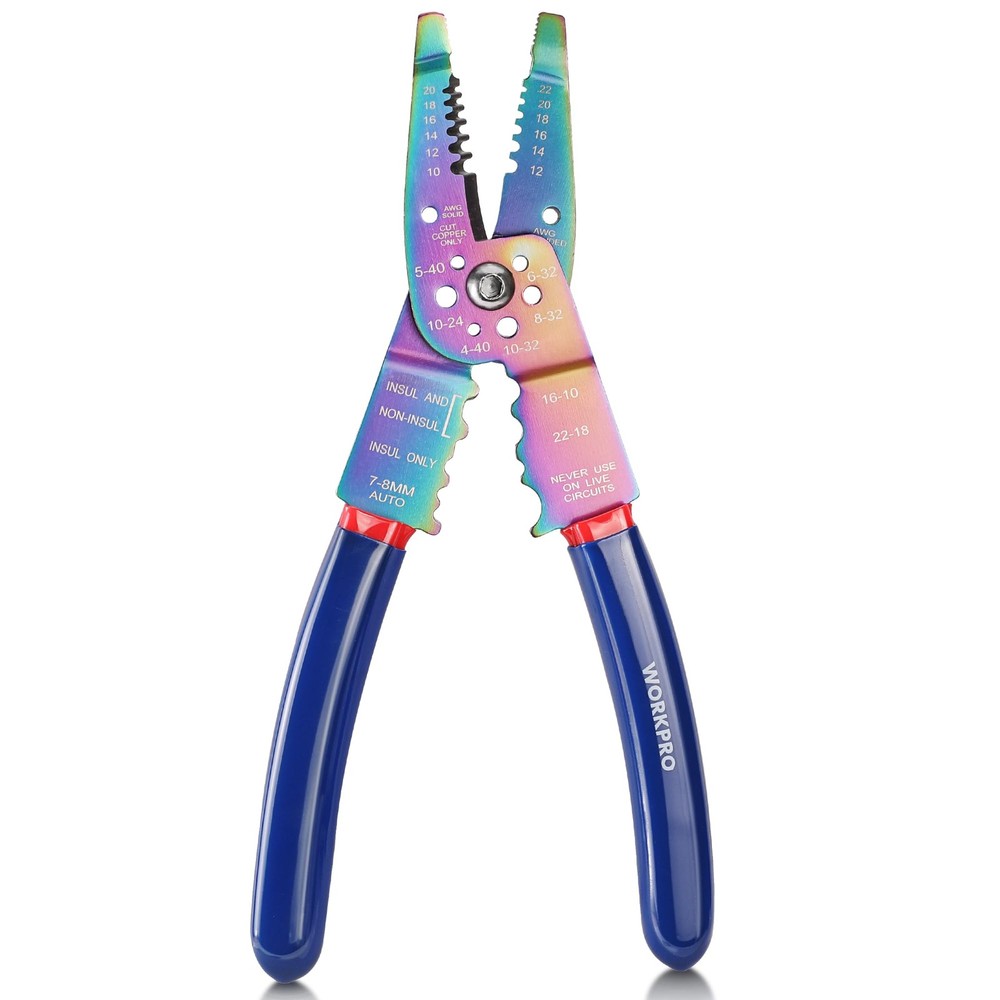 WORKPRO 8" Wire Stripper/Wire Crimping Tool, Stripper Titanium Coated