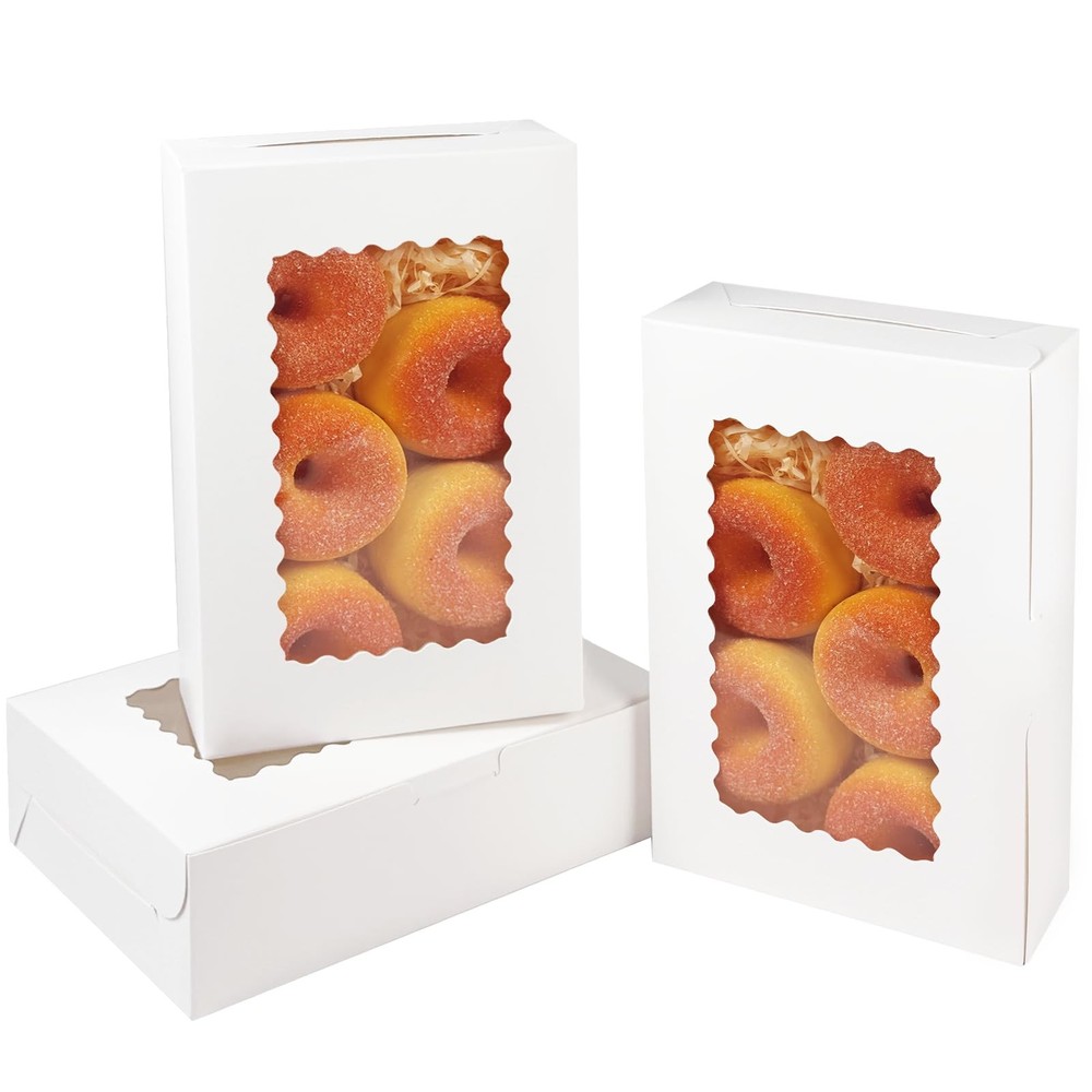 qiqee 9x6x2.5 Inch White Cookie Box with Window 15Pcs inches,