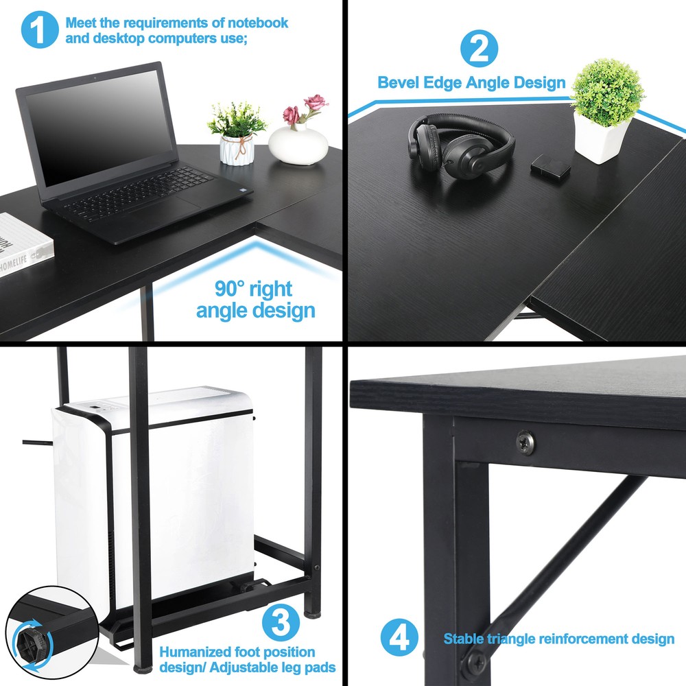 66” Modern L-Shaped Desk Corner PC Laptop Computer Desk Study Table Workstation
