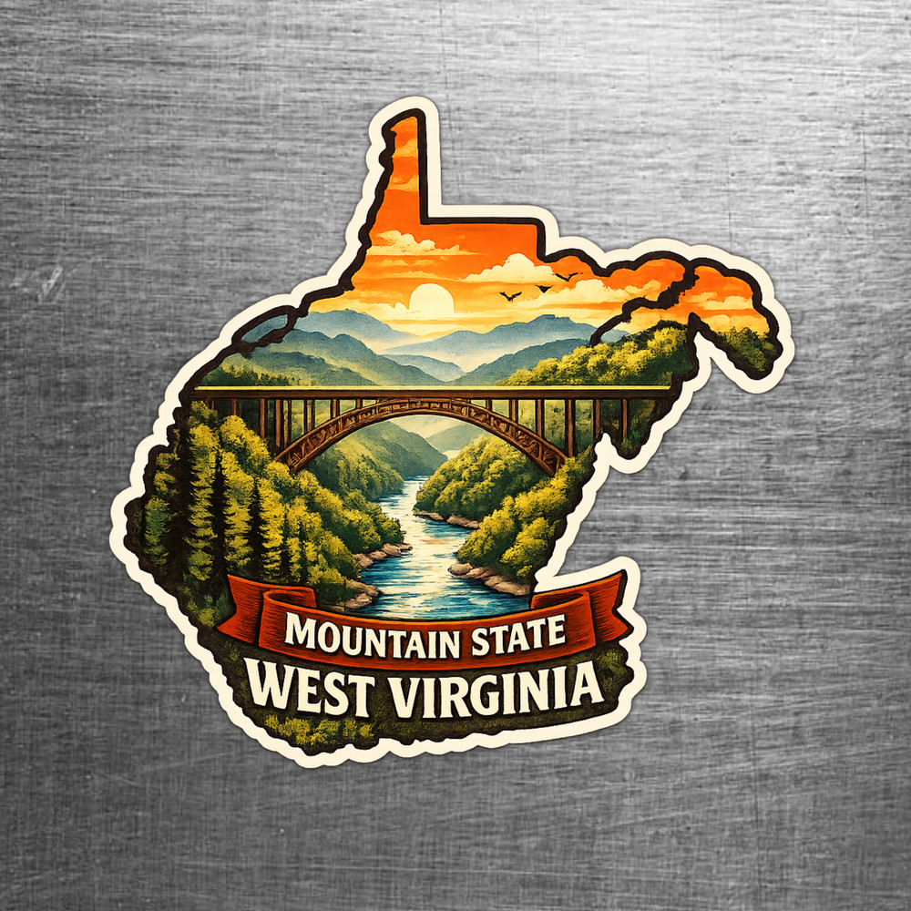 West Virginia Custom State Sticker "Mountain State" New River Gorge Bridge