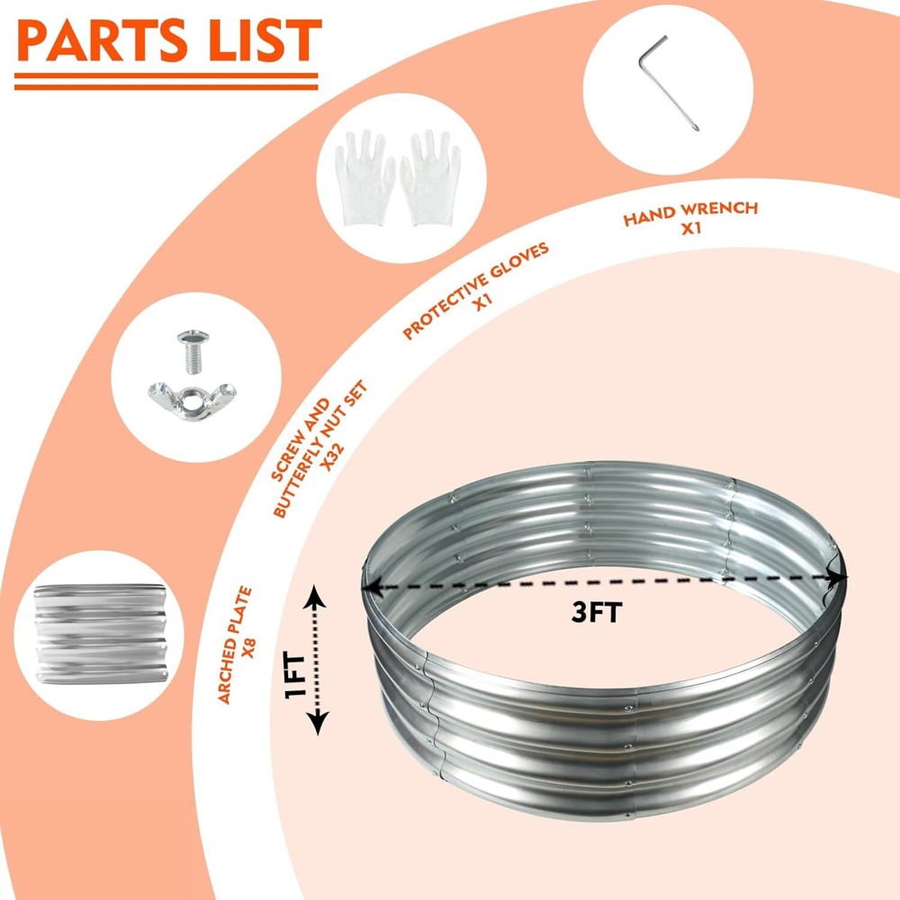 36-inch round galvanized fire pit ring - collapsible, (3-foot diameter, silver)
