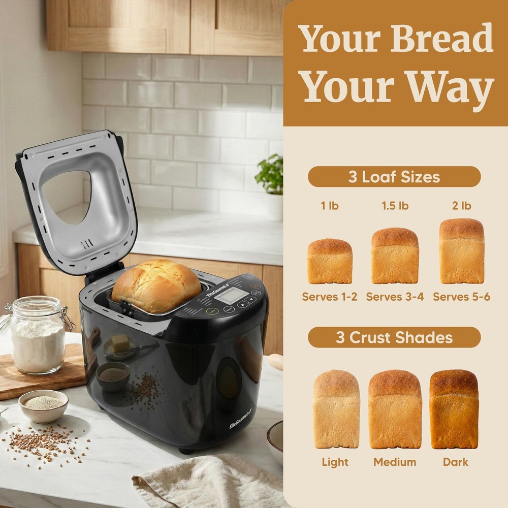 Programmable Bread Maker, 2 lb Loaf, 19 Presets, GlutenFree, Delay Timer