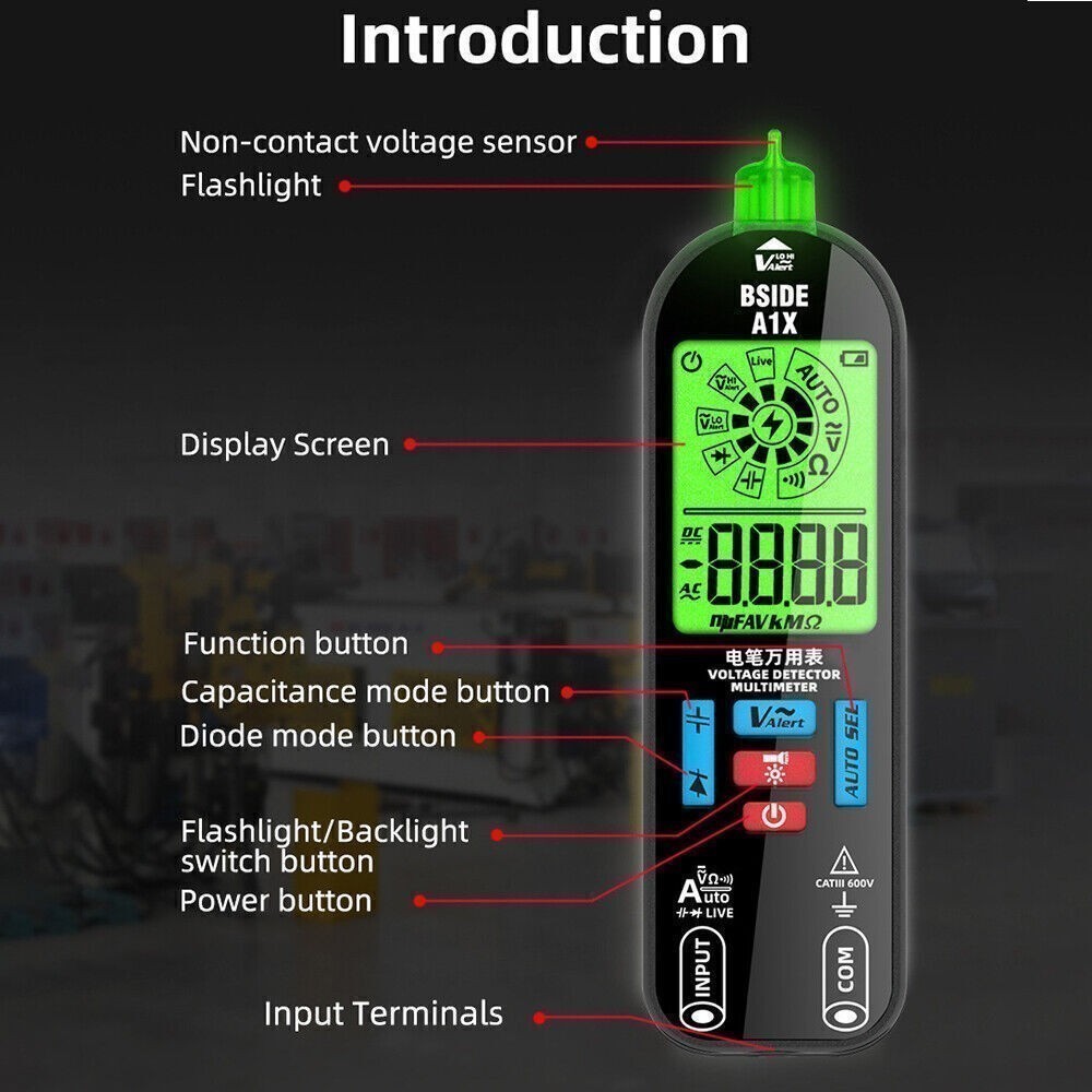 LCD Digital Multimeter Smart Fully Automatic Ranging Rechargeable DC/AC Voltage