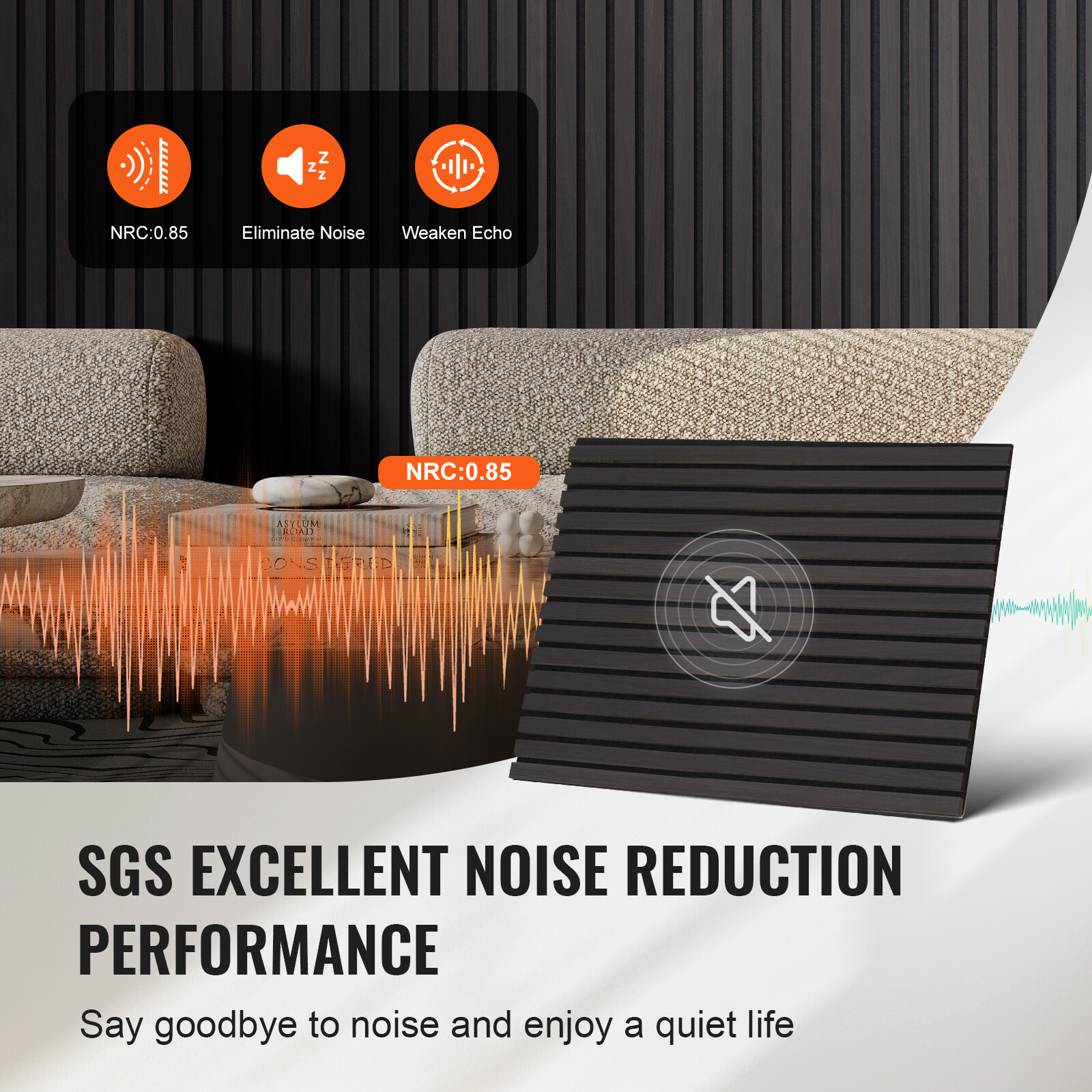 4PCS Acoustic Wood Wall Slat Panels 23.6"x47.2" Sound Absorbing Modern Black Oak