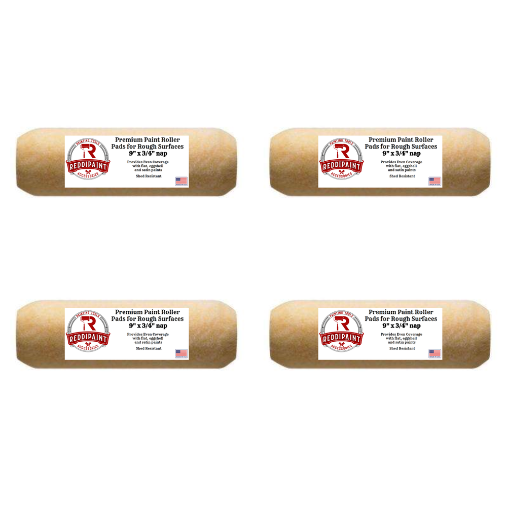 9 Inch ¾” Three Quarter Nap Paint Roller Pads Rollers by Reddipaint (4-Pack)