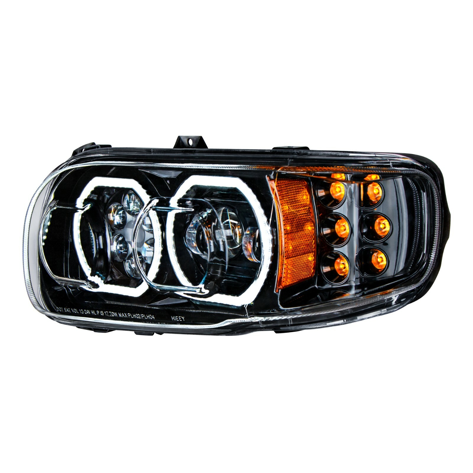 Pair Blackout LED Headlights w/ LED Halos & Turn Signals for Peterbilt 388/389