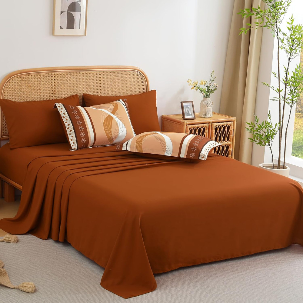 Orange Boho King Comforter Set 8Pc Bed in a Bag Patchwork Bedding Set