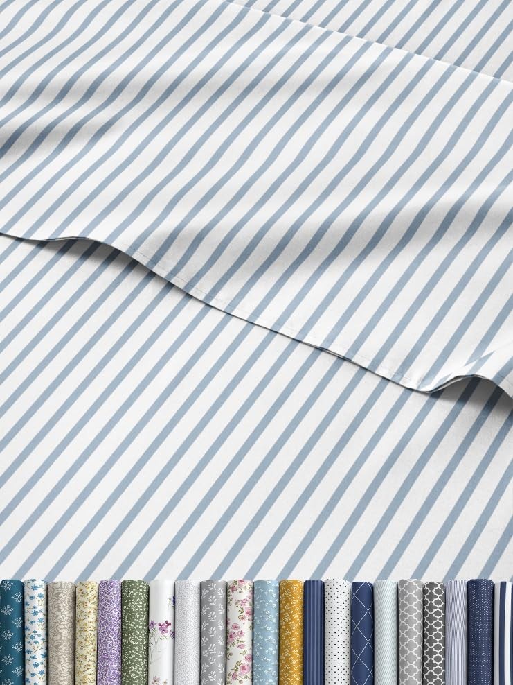 Striped Sheets - Blue & White Striped Sheets - 1 Flat & 1 Fitted & 2 Pillowca...