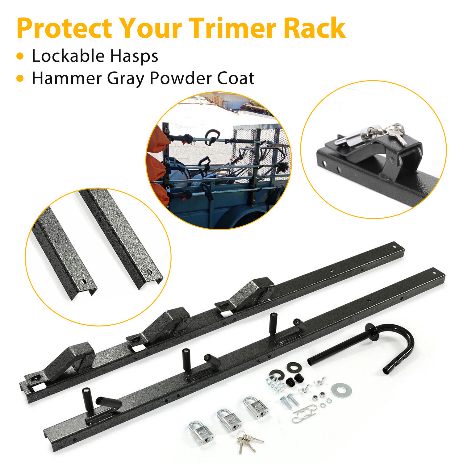3-Place Weeder Edge Trimmer Rack Holder for open Landscape Trailer Lockable