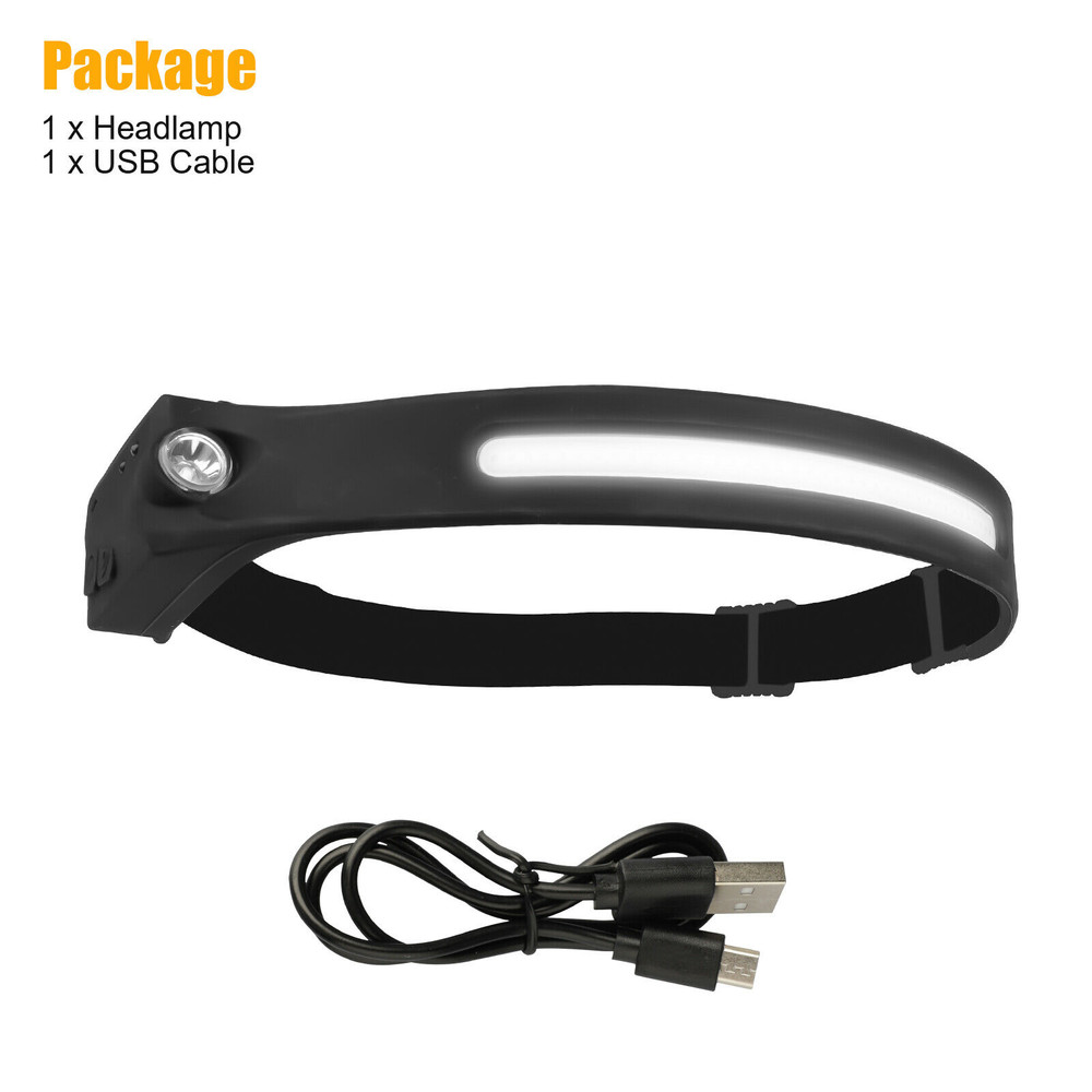 COB LED Headlamp USB Headlight Torch Work Light Bar Head Band Lamp for Hiking US