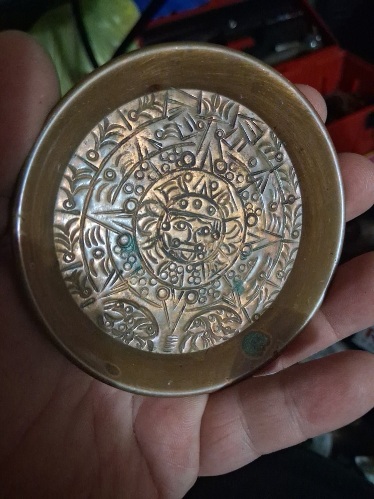 Small 3 Inch Copper Aztec Art Ashtray