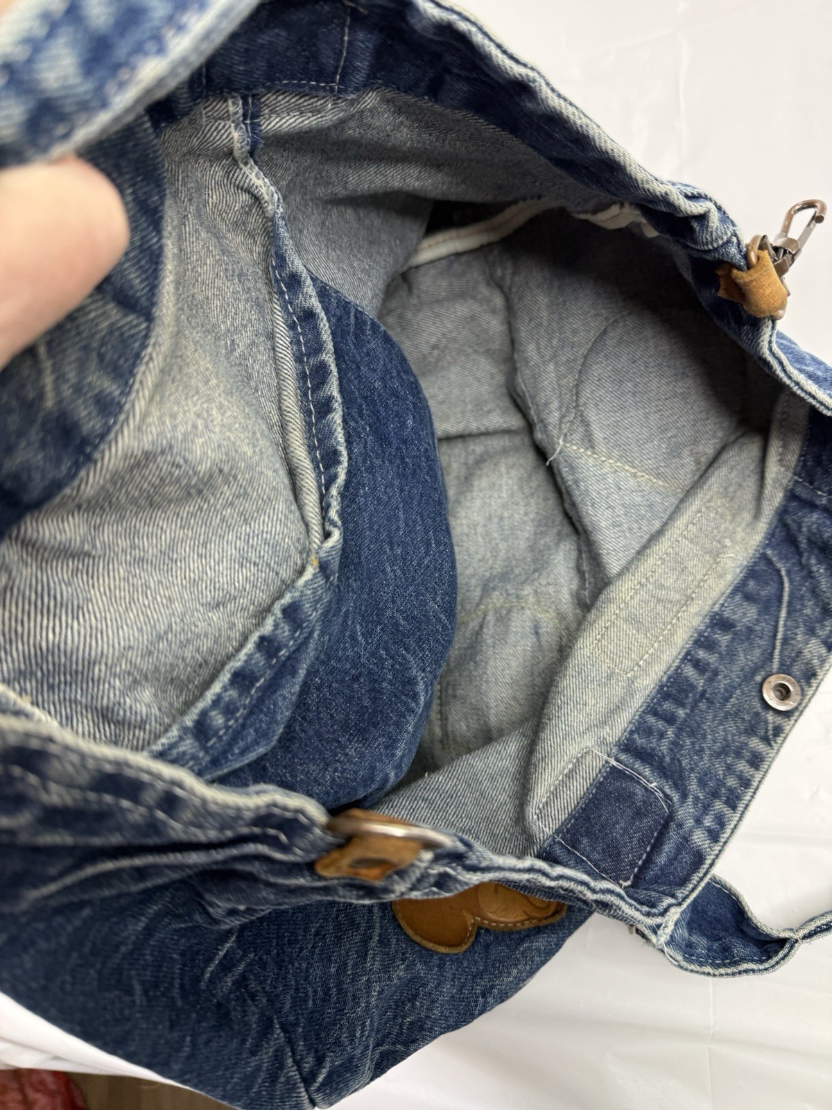 Vtg Mickey Mouse Denim Bag Purse Brown Leather Pouches 90s Disney Core Disneyana