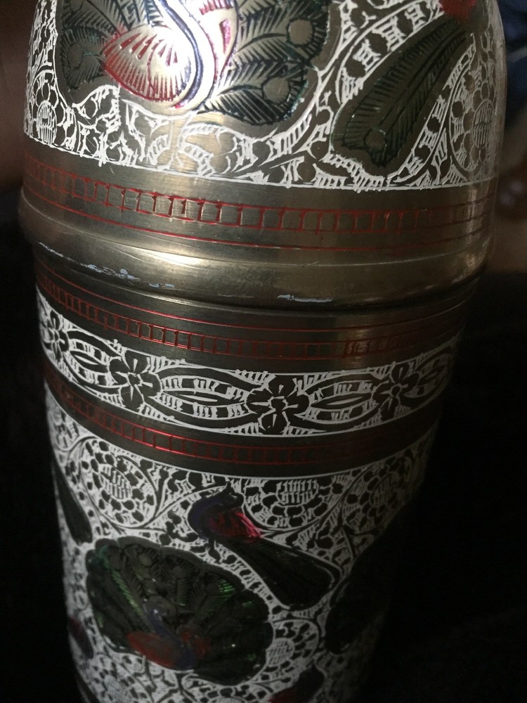 BIN Brass Bottle With Peacock Engraving