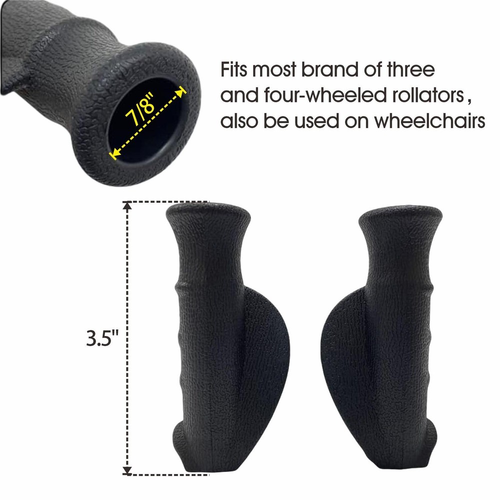 Rollator Hand Grip for Rolling Walker Replacement - 7/8" (20mm) ID, Black-A