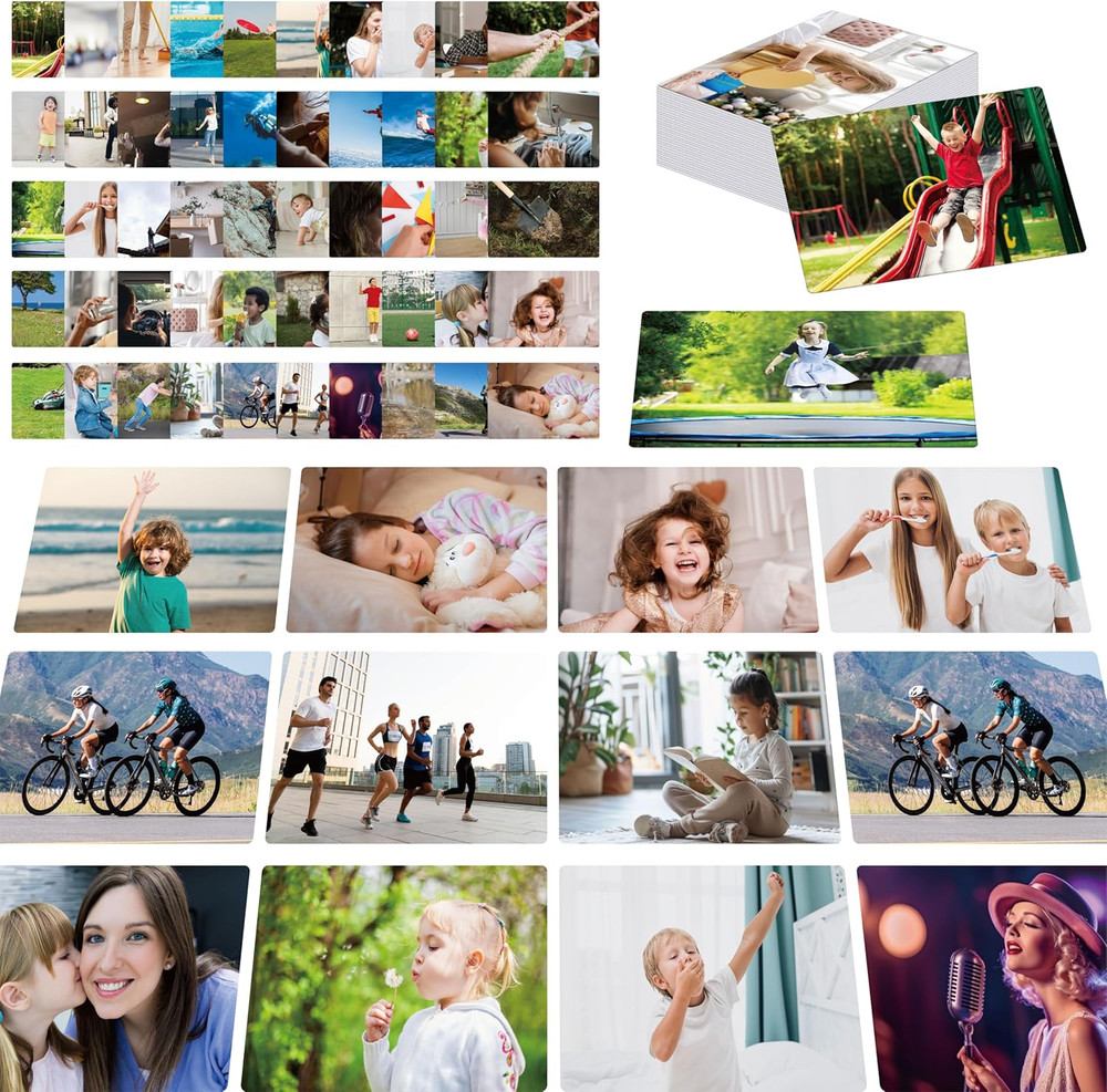 50 Verb Flashcards, Picture & Word Cards Action Language Builder Visual Aid Lang