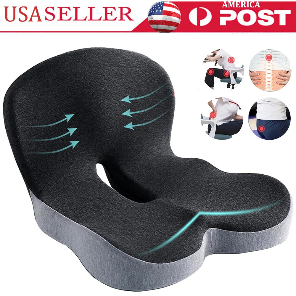 Memory Foam Seat Cushion w/Lumbar Support Pillow for Back & Sciatica Pain Relief